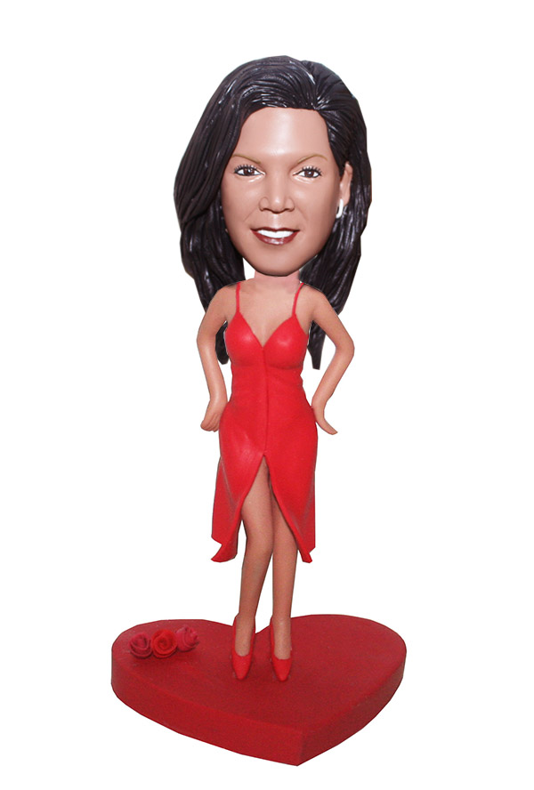 Personalzied Sexy Bobblehead Lady In Leggy Red Dress And High He